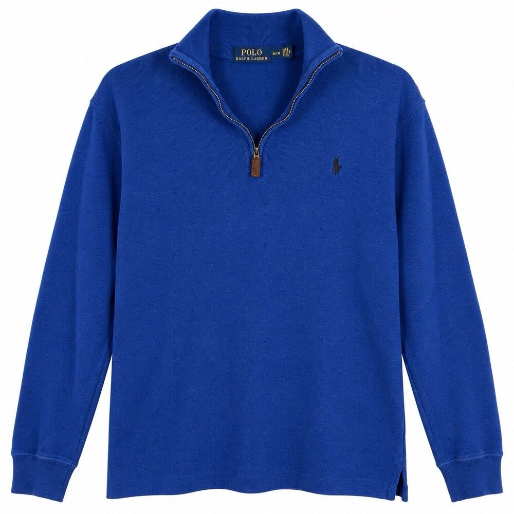 Polo Ralph Lauren Mens Medium Royal Blue Quarter Zip Pullover Sweater Pony